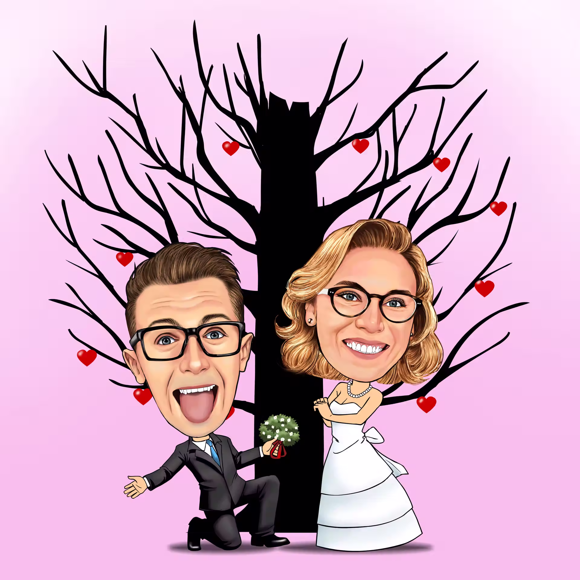 Herzbaum Versprechen Hochzeit Karikatur