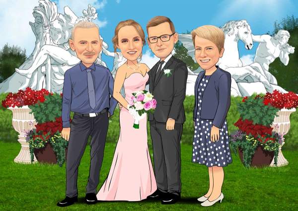 Karikatur Die Hochzeitsgesellschaft