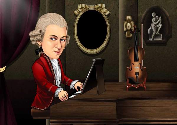 Karikatur Mozarts Abend