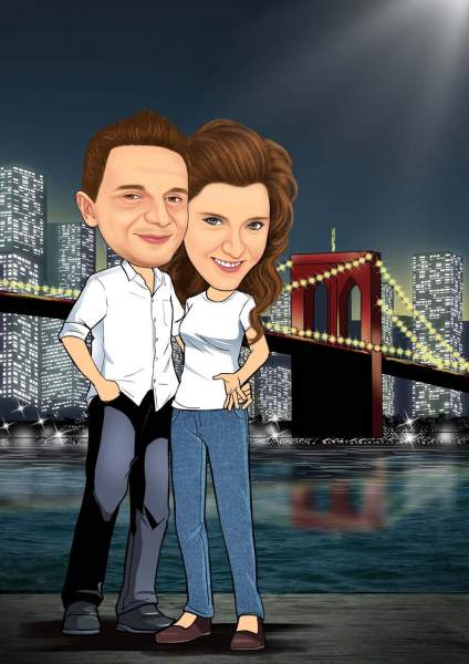 Paar vor der Brooklyn Bridge