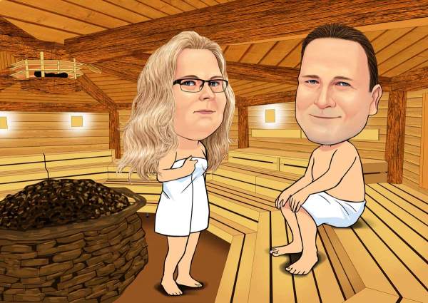 Karikatur In der Sauna