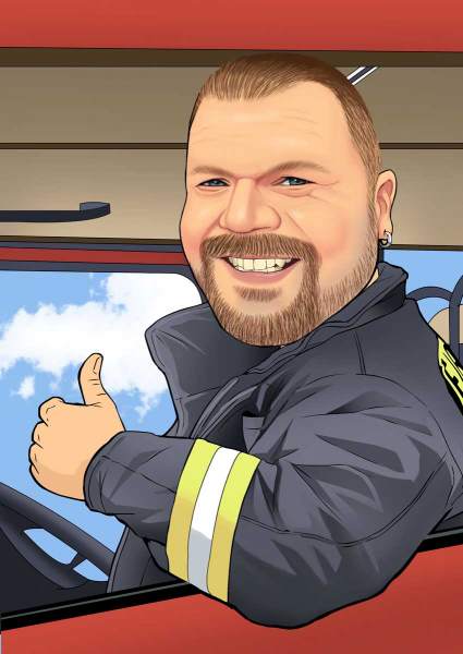 Karikatur Der Feuerwehrmann im Auto