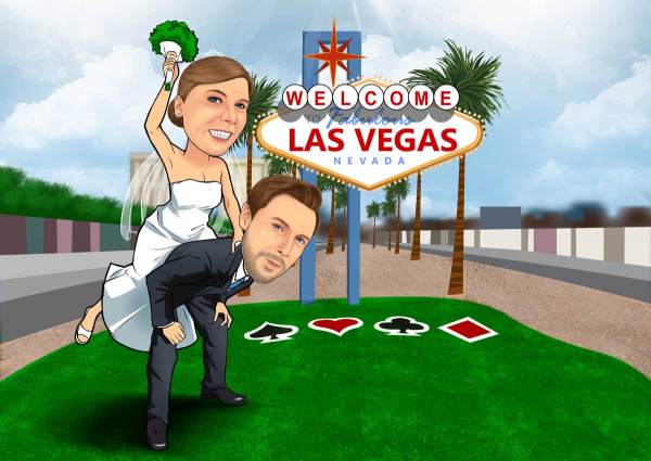 Karikatur Glücklich in Las Vegas