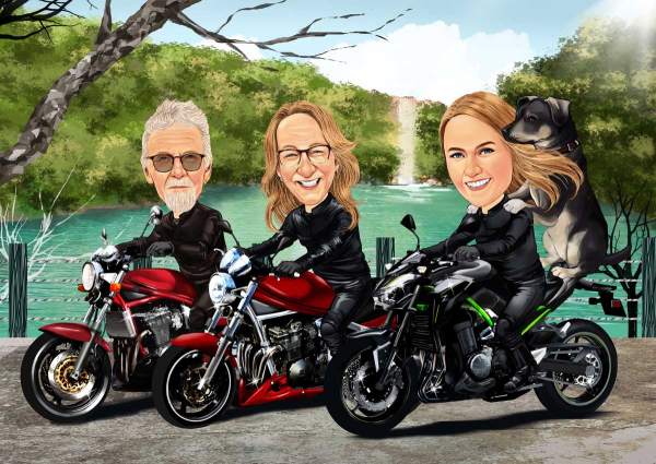 Karikatur Eine Biker Tour zu dritt