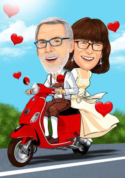 Bayrisches Paar auf dem Moped