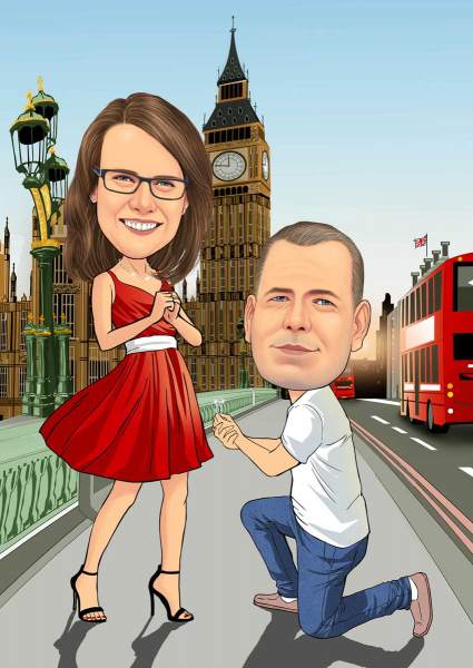 Karikatur Hochzeitsantrag in London